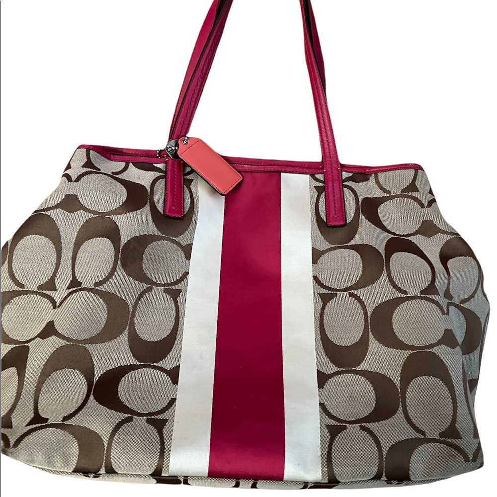 Pink and tan Coach handbag. GUC
